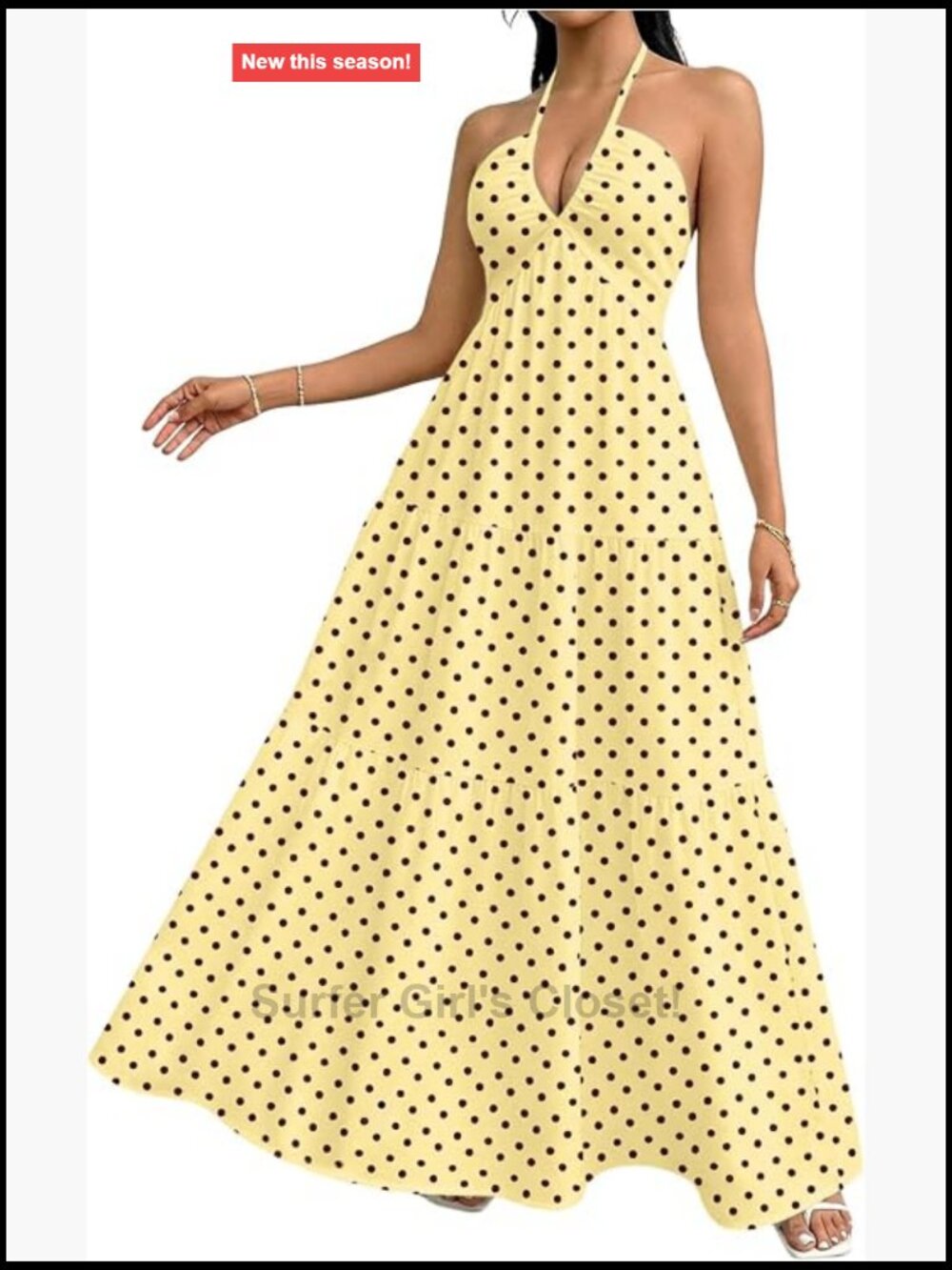 Womens Deep V Neck Halter Dress Backless Flowy Maxi Ruffle Sleeveless